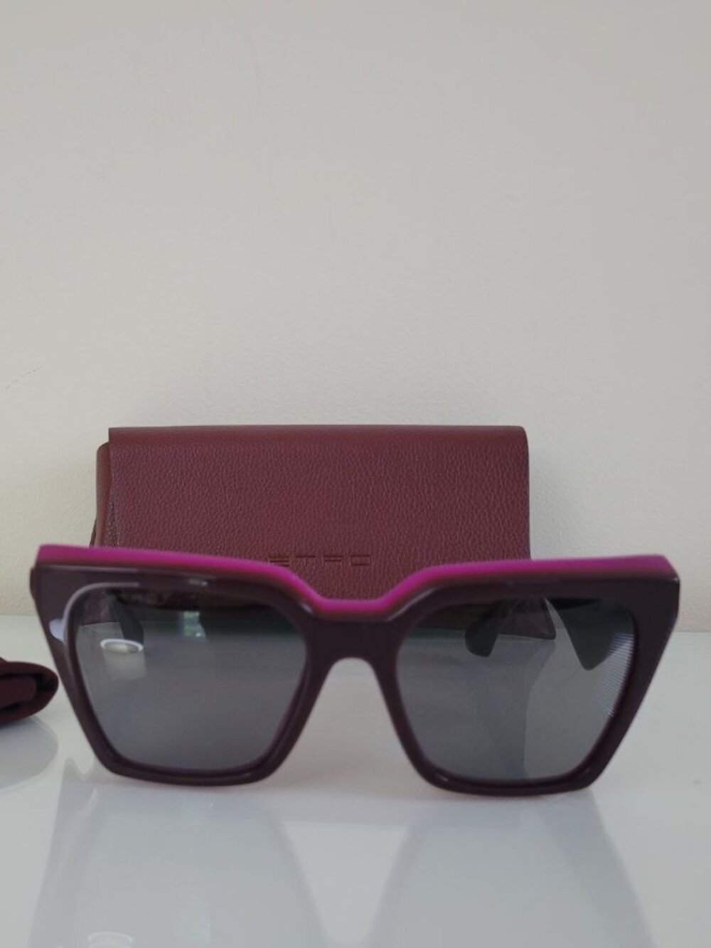 ETRO Tailoring Burgundy Oversized Sunglasses w/ Case Made in Italy - Picture 2 of 7